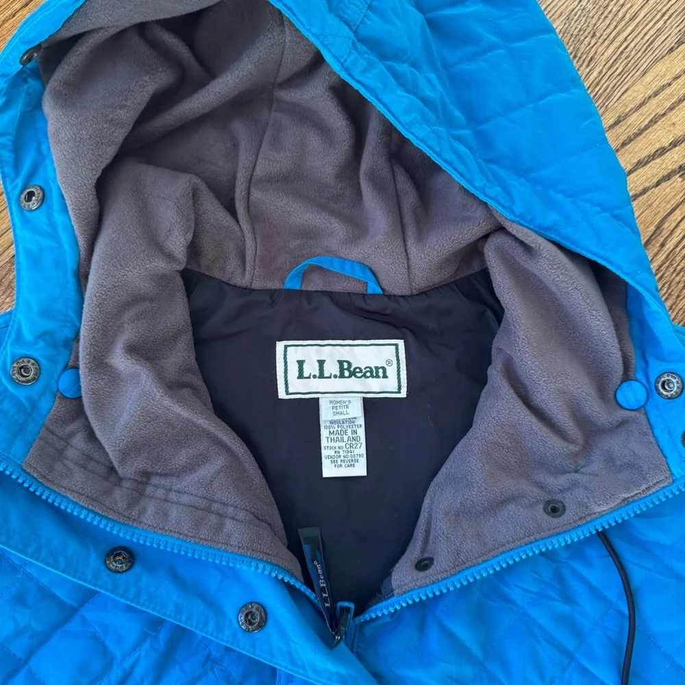 LL‎ BEAN Size S petite Vintage Blue Hooded Parka Coat Jacket CR27 missing fur